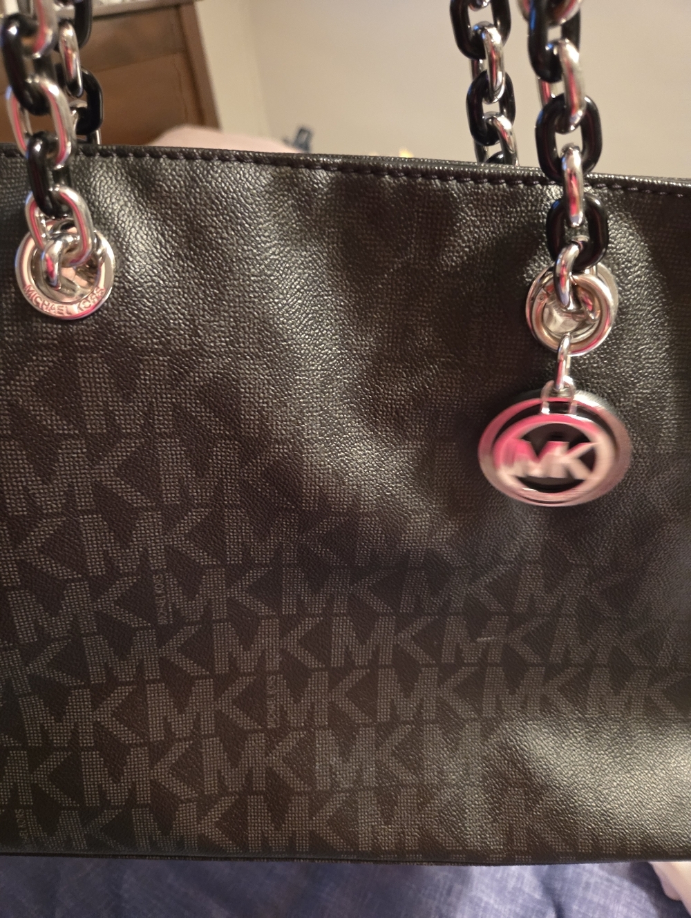 Michael Kors Black Logo Tote Bag with Chain Strap